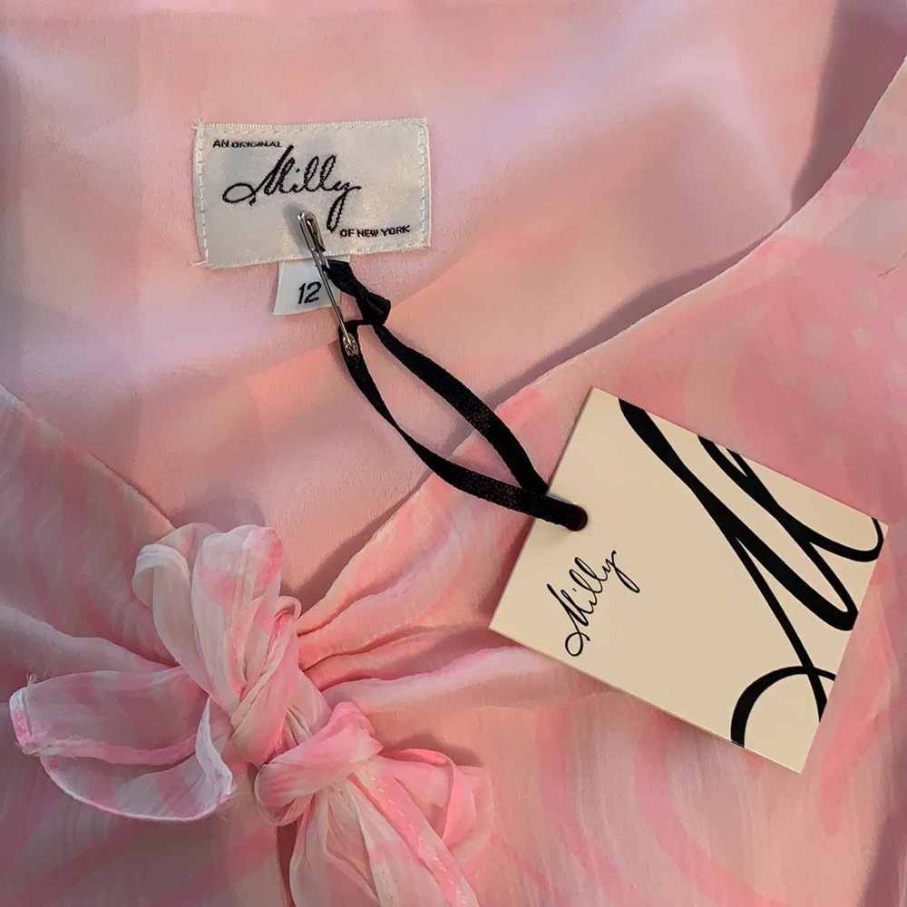 Milly pink white silk sleeveless top NWT 12 - Picture 2 of 9